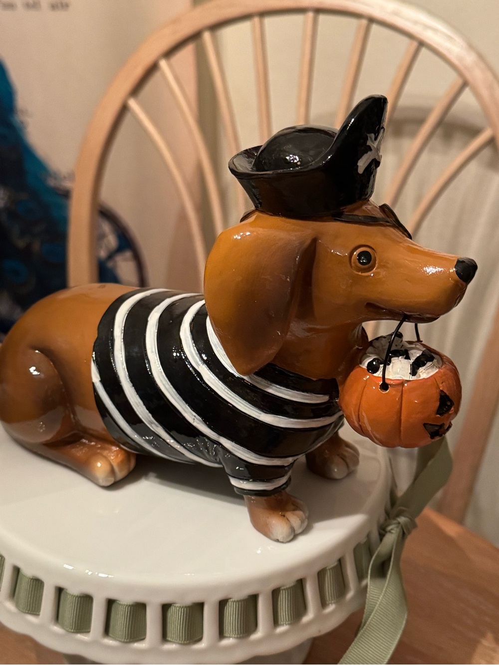 Halloween Dachshund Dog Figurine in Brown and Black - Festive Pet Decor